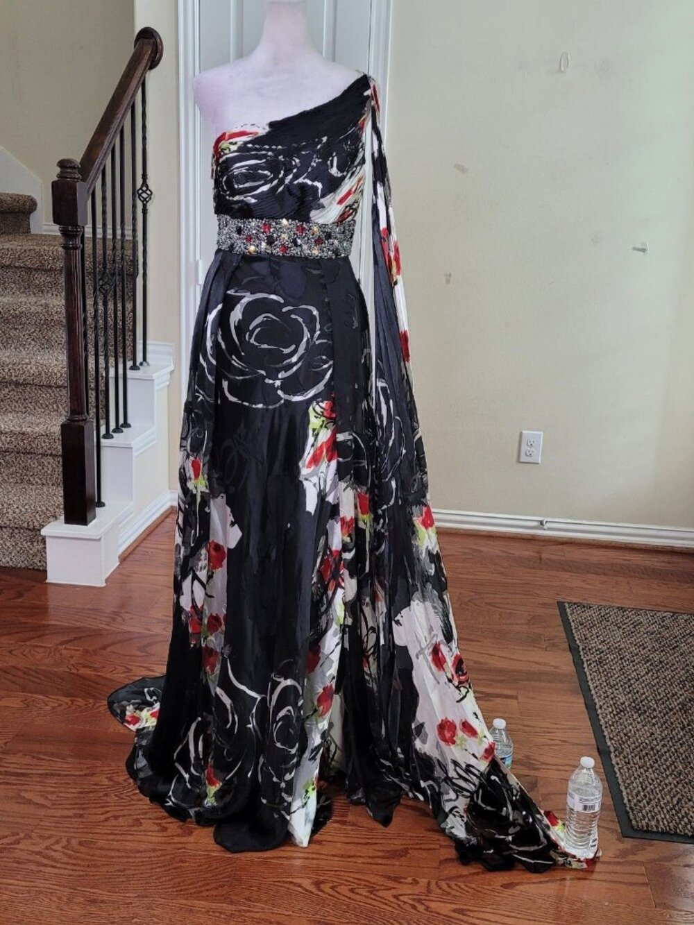 Tony Bowles Gown Silk Black 6 One Shoulder Draped Prom Party Wedding Slip Dress